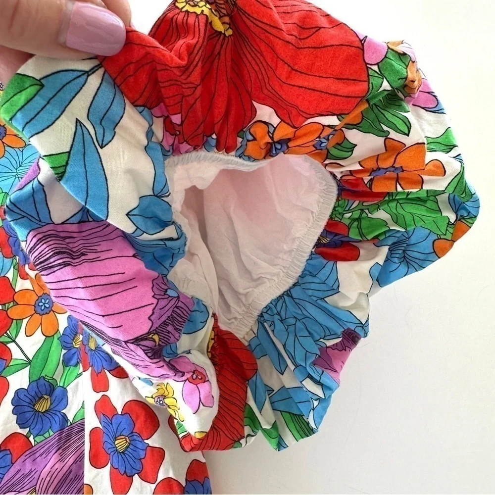 H&M top, off-shoulder, short balloon  sleeves, loose fitting, 💯 cotton, floral - Picture 10 of 14